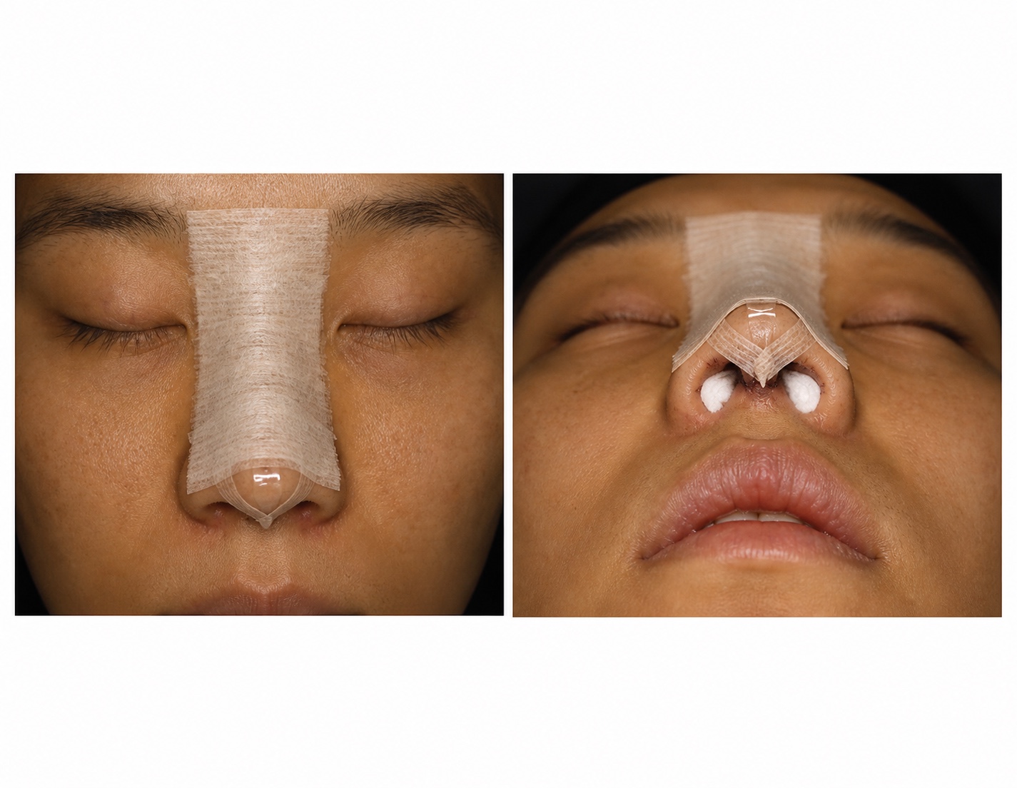 ภาพจำลอง ของการติดเทปแบบ Joseph dressing หลังเสริมจมูก